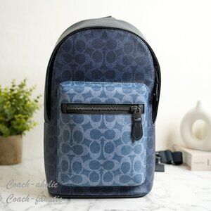 NWT Coach CBI92 West Pack In Blocked Signature Canvas Denim/Light Denim